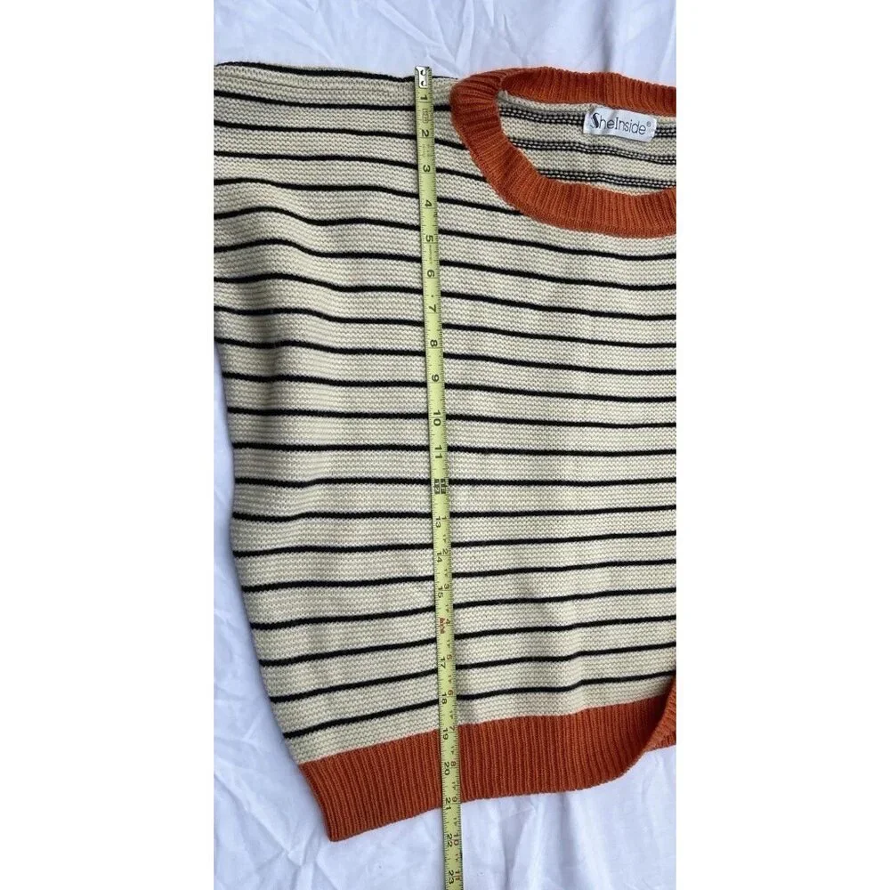 Vintage She Inside Women’s Sz Large Brown And Orange Cardigan Striped Sweater